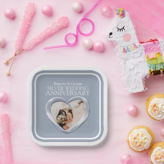 Silver 25th bruiloft foto-plein papieren bordje (Feest)