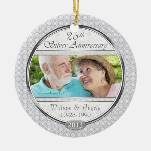 Silver 25th Jubileum, aangepast Ornament voor foto (Voorkant)