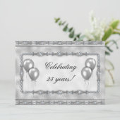 Silver 25th Jubileum Ballonpartij Uitnodiging (Staand voorkant)