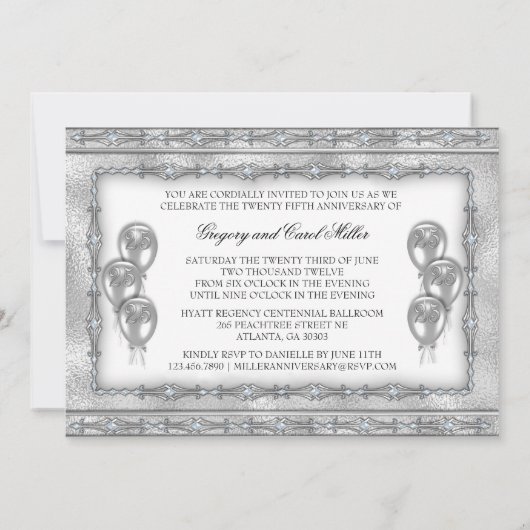 Silver 25th Jubileum Ballonpartij Uitnodiging (Achterkant)