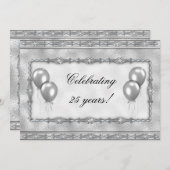 Silver 25th Jubileum Ballonpartij Uitnodiging (Voorkant / Achterkant)
