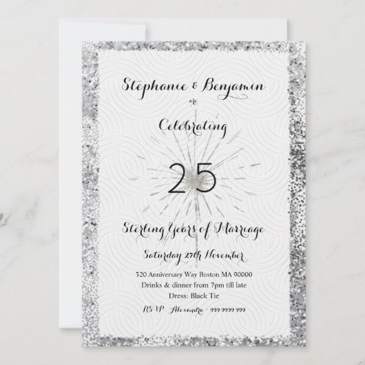 Silver 25th Jubileum Glitter Elegant Chic Kaart (Voorkant)