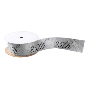 Silver 25th Jubileum Ribbon voor cadeau Satijnen Lint