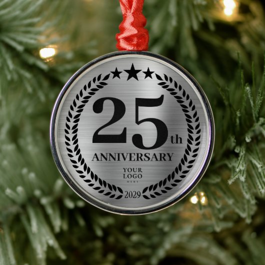 Silver 25th Jubileum Zakelijke Logo Kerst Metalen Ornament (Boom)