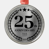 Silver 25th Jubileum Zakelijke Logo Kerst Metalen Ornament (Voorkant)