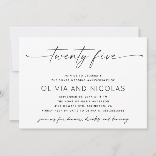 Silver 25th Modern Wedding Jubileum Photo Party Kaart (Voorkant)