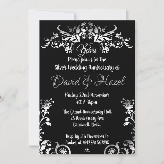 Silver 25th Wedding Anniversay-uitnodigingen Kaart (Voorkant)