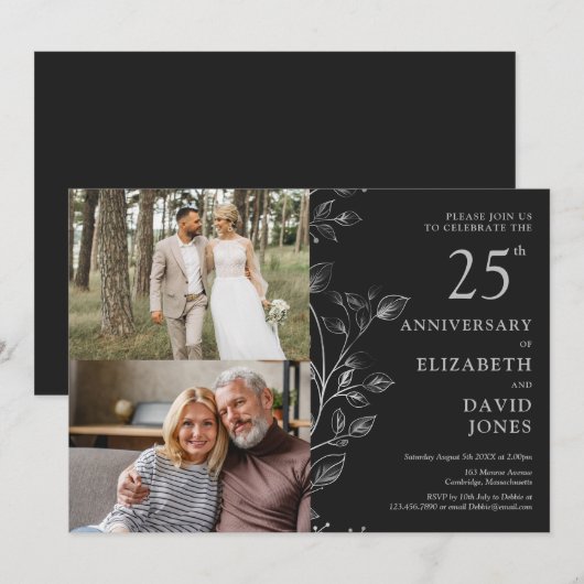 Silver 25th Wedding Jubileum 2 Fotouitnodiging Kaart (Voorkant / Achterkant)