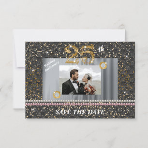 Silver 25th Wedding Jubileum Black Geweven Parels Kaart
