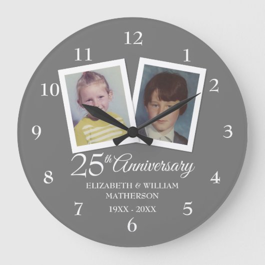 Silver 25th Wedding Jubileum Childhood Foto's Grote Klok (Voorkant)