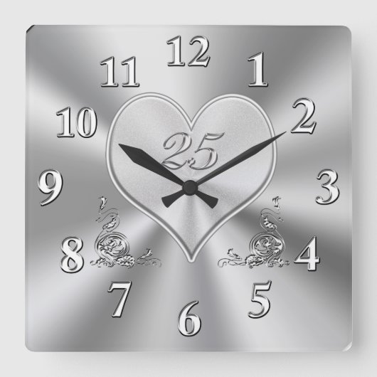 Silver 25th Wedding Jubileum Clocks Vierkante Klok (Voorkant)