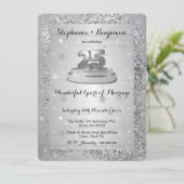 Silver 25th Wedding Jubileum Elegant Glitter Kaart (Staand voorkant)