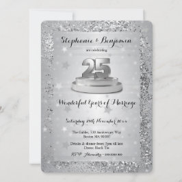 Silver 25th Wedding Jubileum Elegant Glitter Kaart
