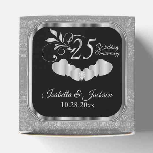 Silver 25th Wedding Jubileum Favor Box Bedankdoosjes (Bovenkant)