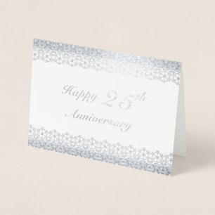 Silver 25th Wedding Jubileum Floral Border Folie Kaarten