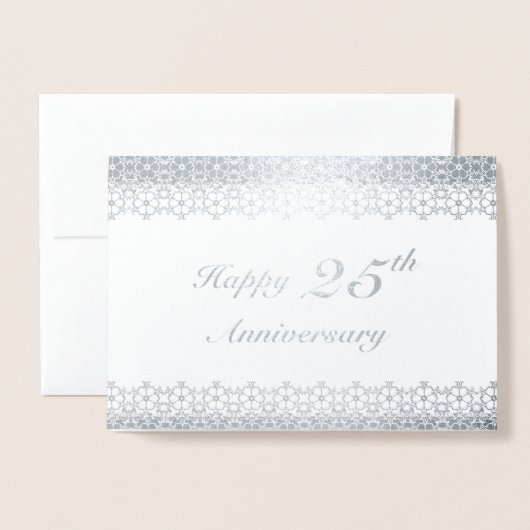 Silver 25th Wedding Jubileum Floral Border Folie Kaarten (Voorkant met envelop)