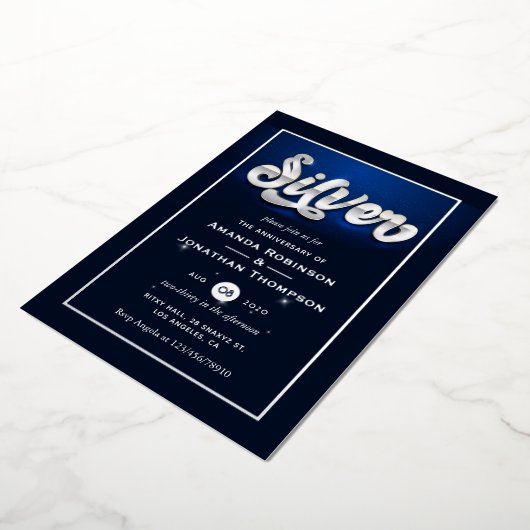 Silver 25th Wedding Jubileum Folie Uitnodiging (Gedraaid)