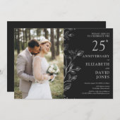 Silver 25th Wedding Jubileum Fotouitnodiging Kaart (Voorkant / Achterkant)