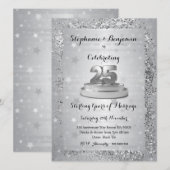 Silver 25th Wedding Jubileum Glitter Elegant in Kaart (Voorkant / Achterkant)