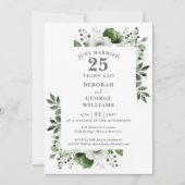 Silver 25th Wedding Jubileum Monogram Bloemen Kaart (Voorkant)