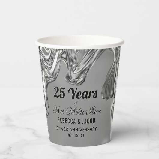 Silver 25th Wedding Jubileum Papieren Bekers (Achterkant)
