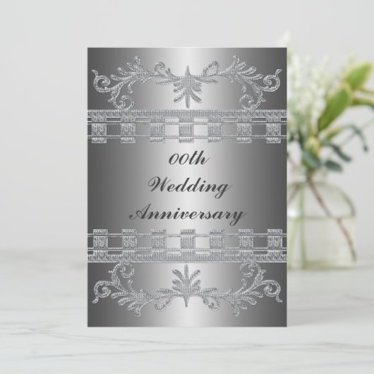 Silver 25th Wedding Jubileum Party Invitation Kaart (Staand voorkant)