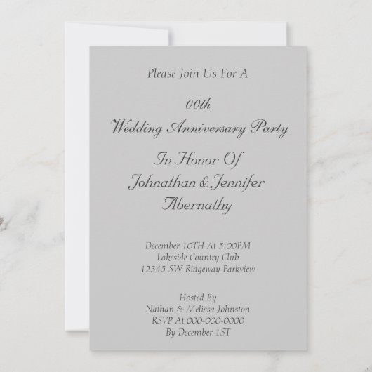 Silver 25th Wedding Jubileum Party Invitation Kaart (Achterkant)
