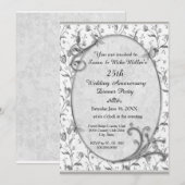 Silver 25th Wedding Jubileum Party Invitation Kaart (Voorkant / Achterkant)