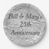 Silver 25th Wedding Jubileum Party Papieren Borden Bordje (Voorkant)