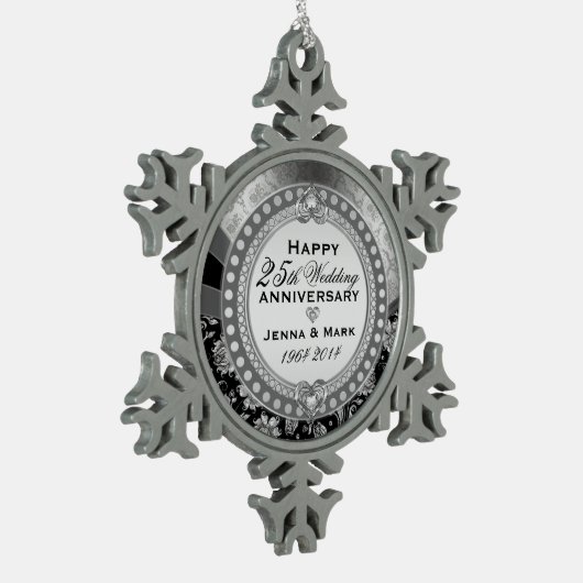 Silver 25th Wedding Jubileum Tin Sneeuwvlok Ornament (Links)