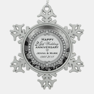 Silver 25th Wedding Jubileum Tin Sneeuwvlok Ornament
