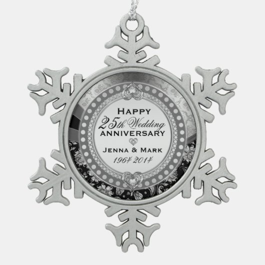 Silver 25th Wedding Jubileum Tin Sneeuwvlok Ornament (Voorkant)