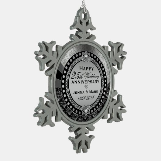 Silver 25th Wedding Jubileum Tin Sneeuwvlok Ornament (Links)