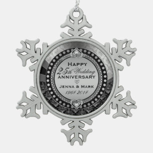Silver 25th Wedding Jubileum Tin Sneeuwvlok Ornament