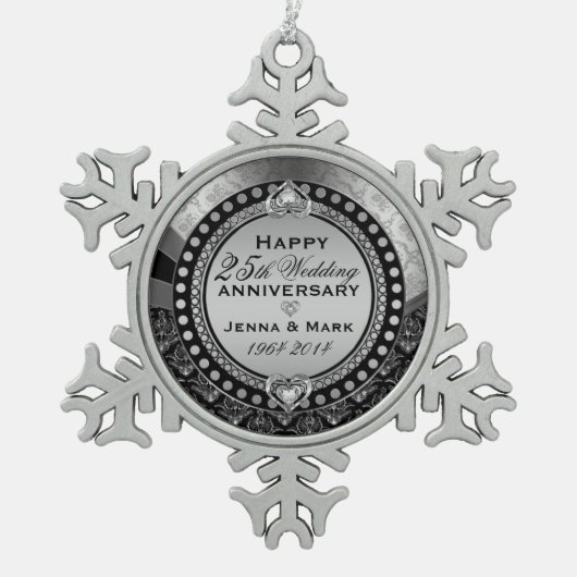 Silver 25th Wedding Jubileum Tin Sneeuwvlok Ornament (Voorkant)