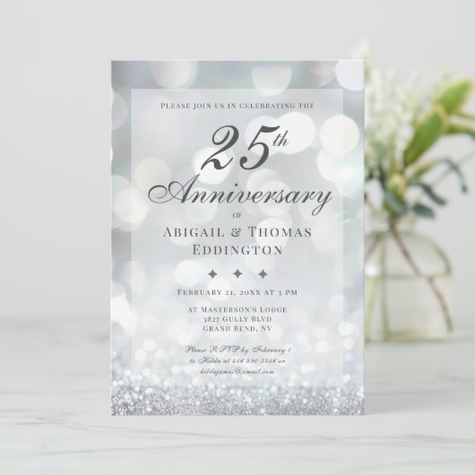 Silver 25th Wedding Jubileum Uitnodiging (Staand voorkant)