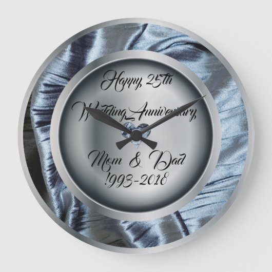 Silver 25th Wedding Jubileum Wall Clock Grote Klok (Voorkant)