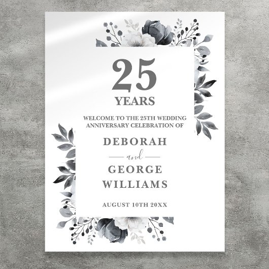 Silver 25th Wedding Jubileum Welkomstteken Poster