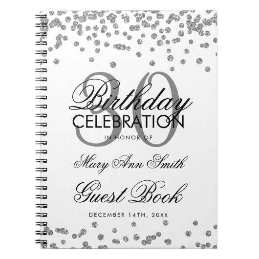 Silver 30th Birthday Guest Book Confetti Notitieboek (Voorkant)