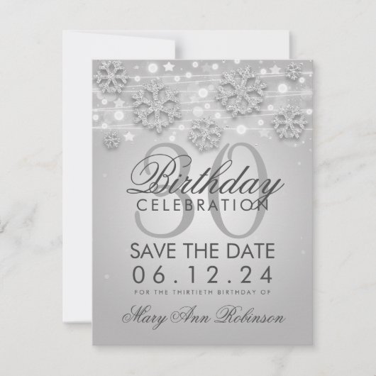 Silver 30th Birthday Save Date Winter Kaart (Voorkant)