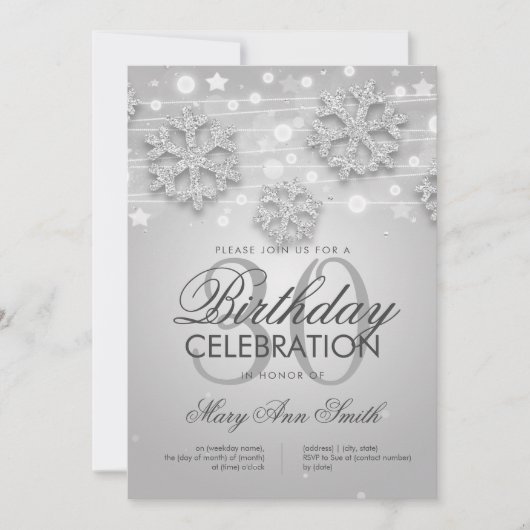 Silver 30th Birthday Winter Glitter Glam Kaart (Voorkant)