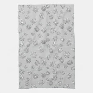 Silver 3-d sneeuwvlokken op een zilverachtergrond theedoek