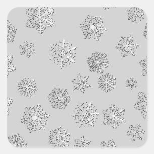 Silver 3-d sneeuwvlokken op een zilverachtergrond vierkante sticker