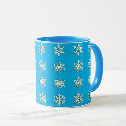Silver 3-d sneeuwvlokken op Turquoise Blue Mok (Voorkant rechts)
