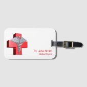 Silver 3D Caduceus Cross Medical Red Bagagelabel (Voorkant (horizontaal))