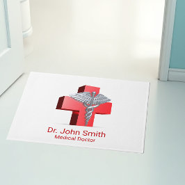 Silver 3D Medical Caduceus Cross Red Deurmat