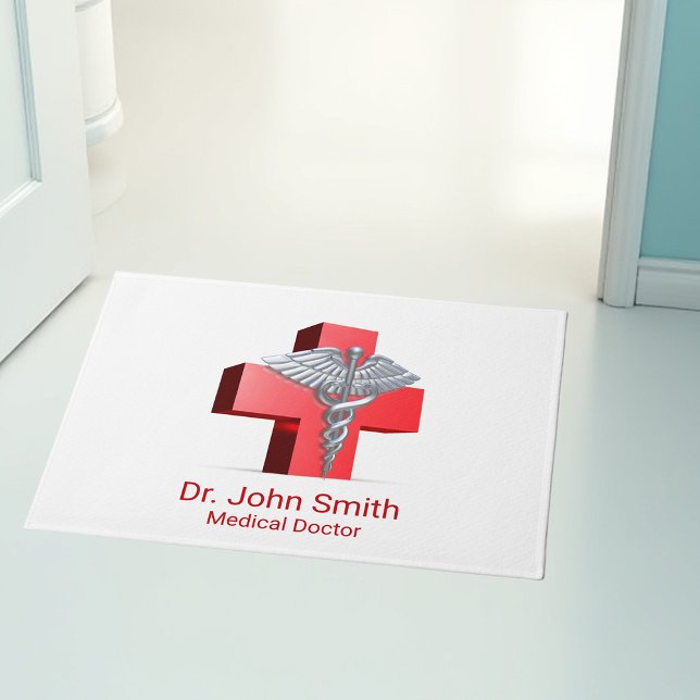 Silver 3D Medical Caduceus Cross Red Deurmat (Creator heeft geüpload)