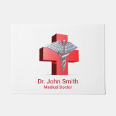 Silver 3D Medical Caduceus Cross Red Deurmat (Voorkant)