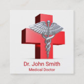 Silver 3D Medical Caduceus Cross Red Vierkante Visitekaartje (Voorkant)
