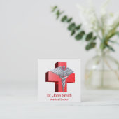 Silver 3D Medical Caduceus Cross Red Vierkante Visitekaartje (Staand voorkant)